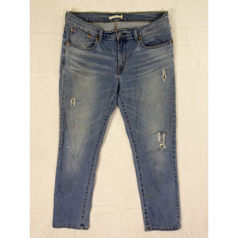 Levis Jeans‎ Womens 30 Blue Denim Boyfriend Mid Rise Painted Pocket Thrashed***